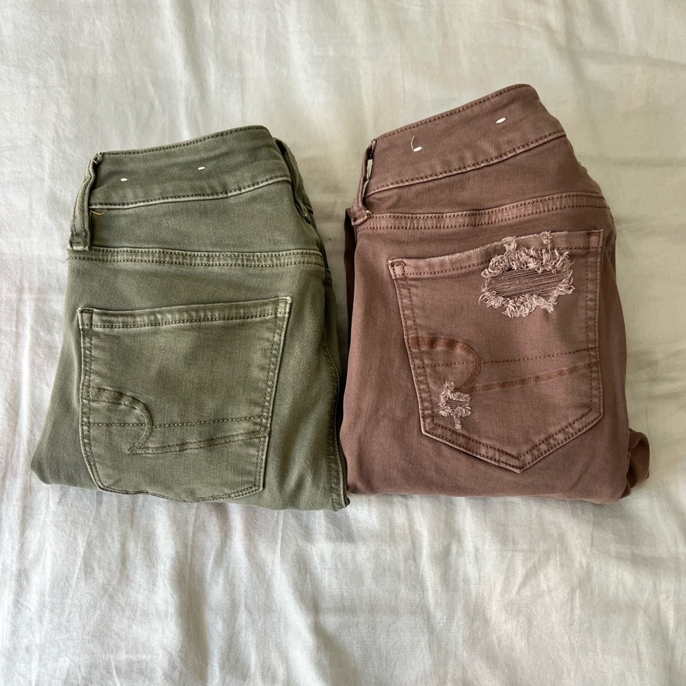 Colored American Eagle jeans.